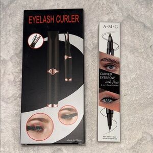 Black and Rose Gold Eyelash Curler and Eyebrow Pen Set